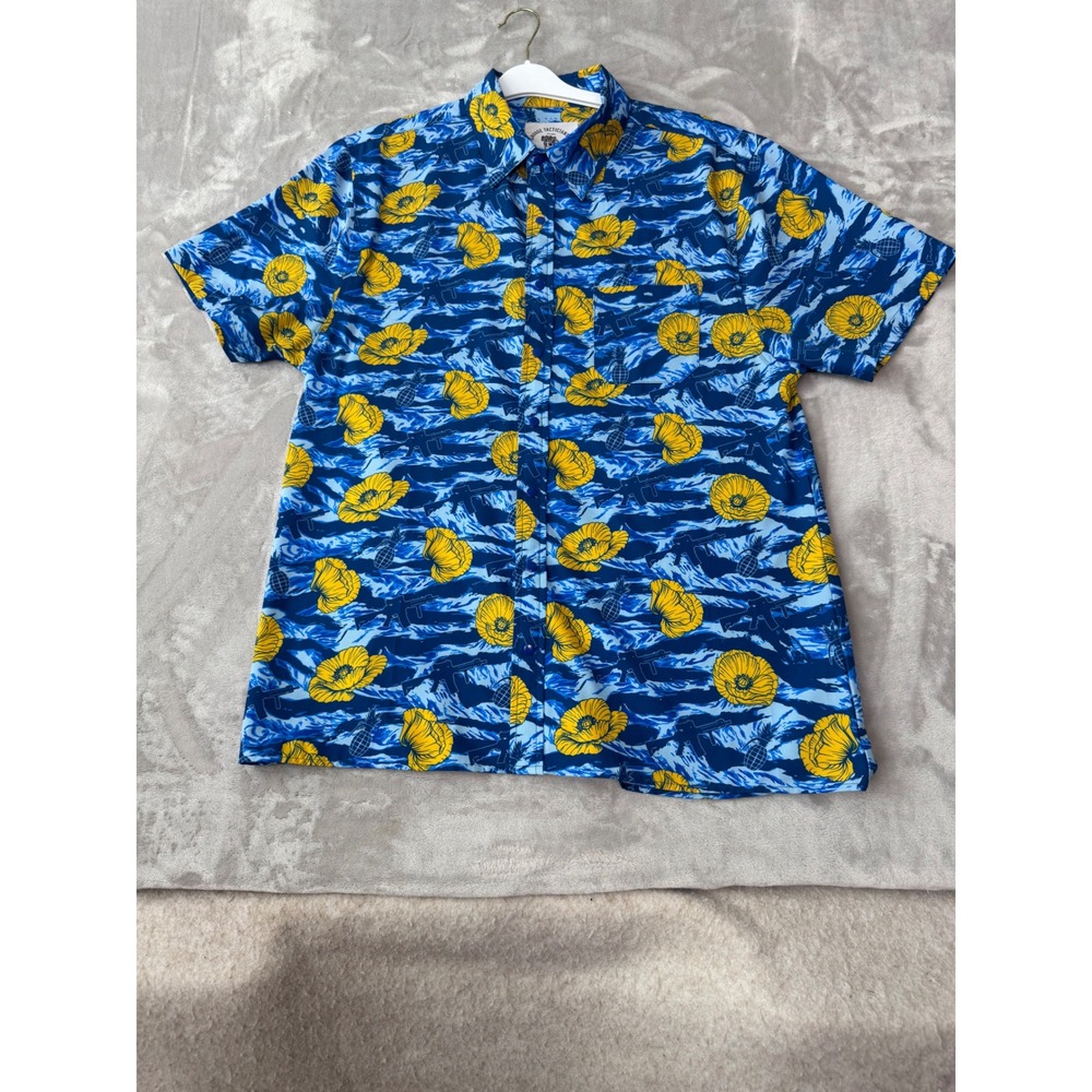 Savage Tacticians Blue Tiger Stripe Poppy Camo Button Down Shirt Mens Large L